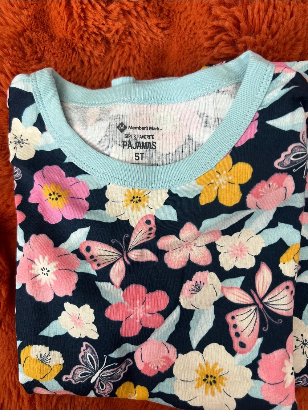 Kids Floral Butterfly Pajama Set - Navy with Pink & Yellow Flowers
